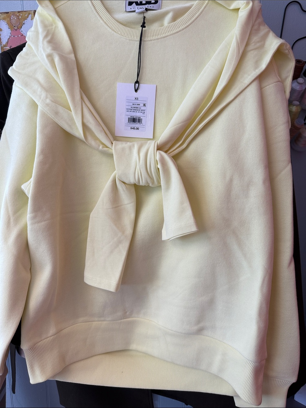 Soft Crewneck Sweater with Tie Detail - Pale Yellow